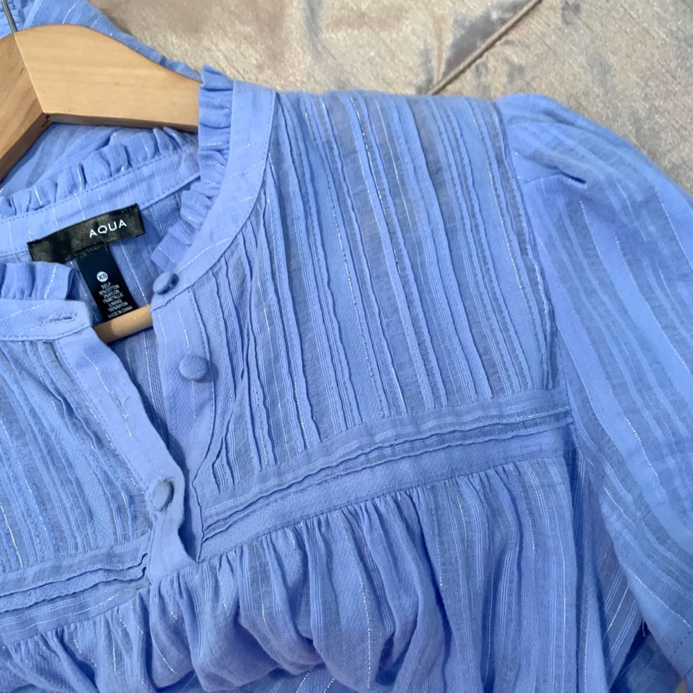 Aqua Periwinkle Blue Metallic Ruffle Mini Dress